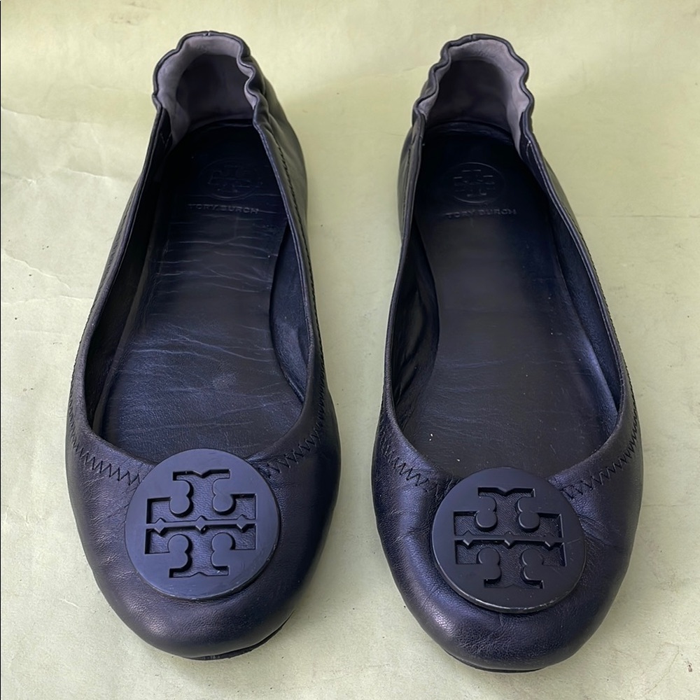 Tory Burch Black Flats with Medallion Logo